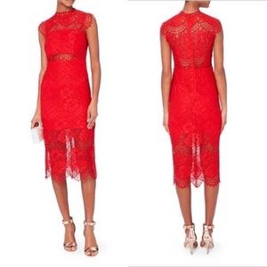 Alexis Lila red Floral crochet Lace Midi Dress Size Small